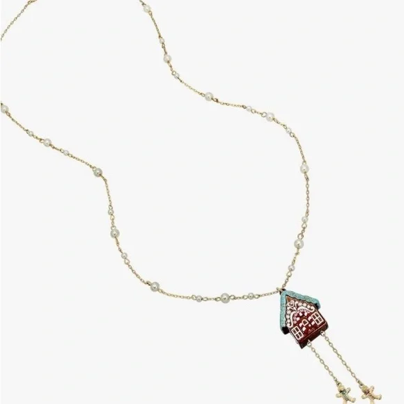 NWT Betsey Johnson Christmas Gingerbread House Long Chain Pendant Necklace - Picture 2 of 10
